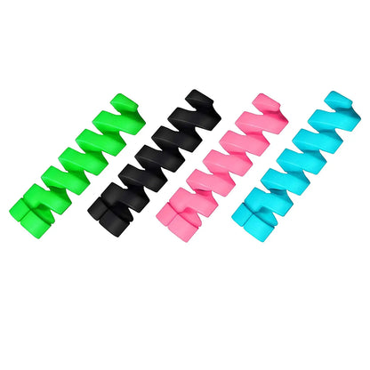 Colorful spiral charger cable protectors installed on charging cables