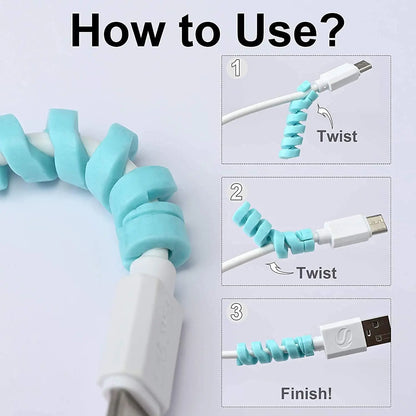 Flexible spiral cable protector spring to prevent charger cable damage